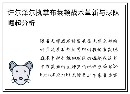 许尔泽尔执掌布莱顿战术革新与球队崛起分析